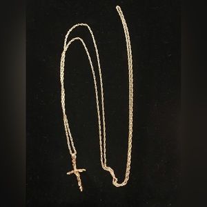 14K gold cross pendant on 30” chain